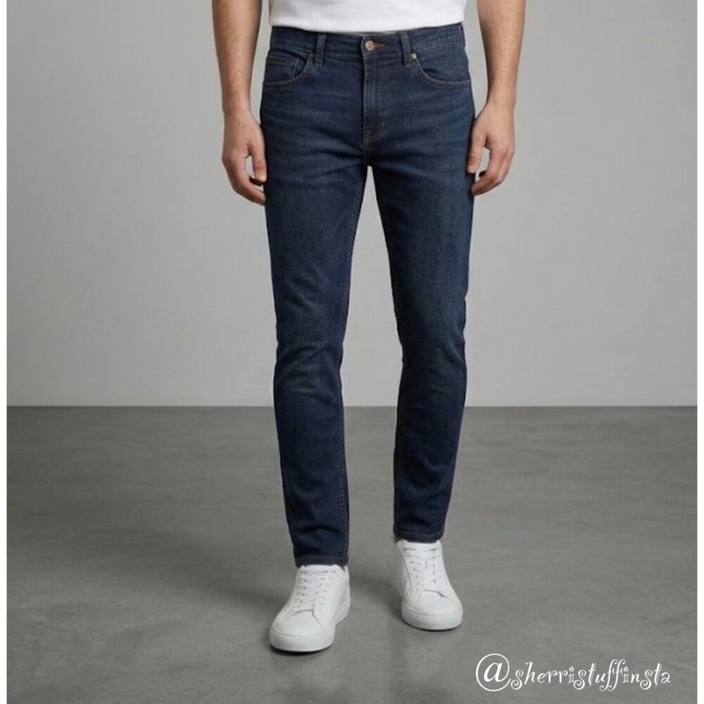 Mens RSQ London Skinny Stretch  Jeans Dark Wash Blue Denim 30 X 32